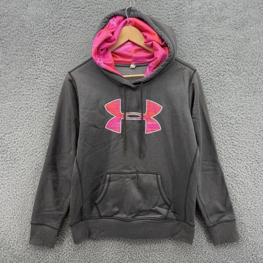Under Armour‎ Storm Hoodie Womens Small Gray Pink Logo Pullover Athletic Outdoor